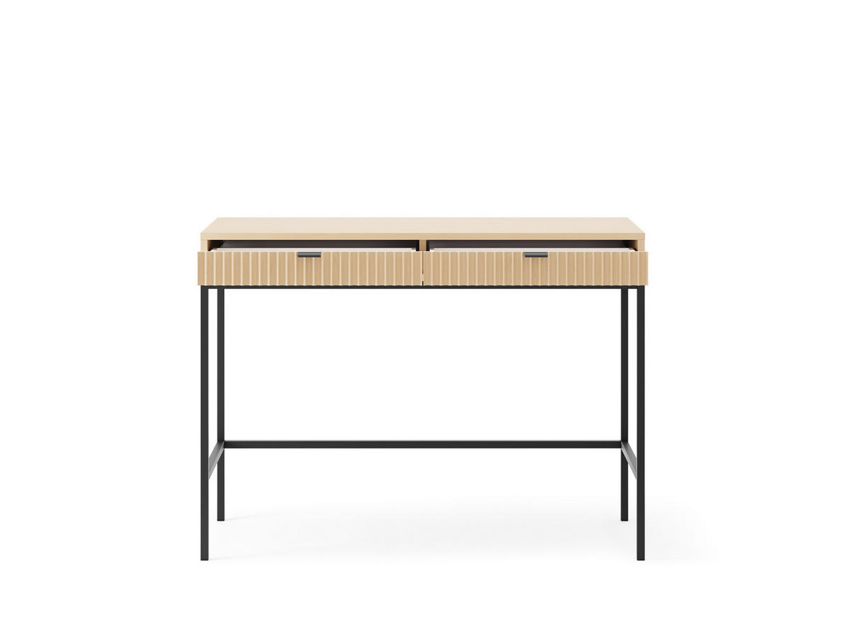 MODERNES Geriffelter Konsolentisch KIOTO T2SZ (Eiche Vicenza, Schwarzes Gestell, Vollauszug) - Eichefarben/Schwarz, Holz/Holzwerkstoff (50/104/77cm) - Ravio