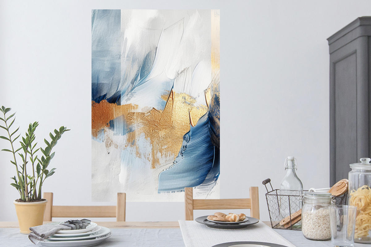 WANDTATTOO Gold - Blau - Aquarell - Kunst - Modern 80x120 cm - Hellblau, Kunststoff (80/120/0.1cm) - MuchoWow