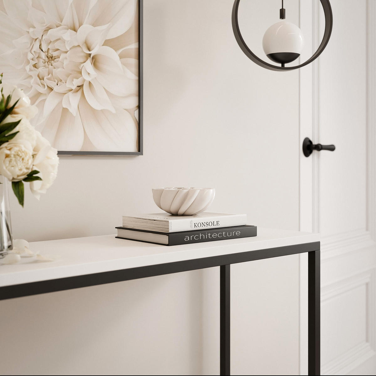 KONSOLENTISCH LORA 100/30/80 cm Schwarz / Weiß matt - Schwarz/Weiß, Metall (30/100/80cm) - Idohome