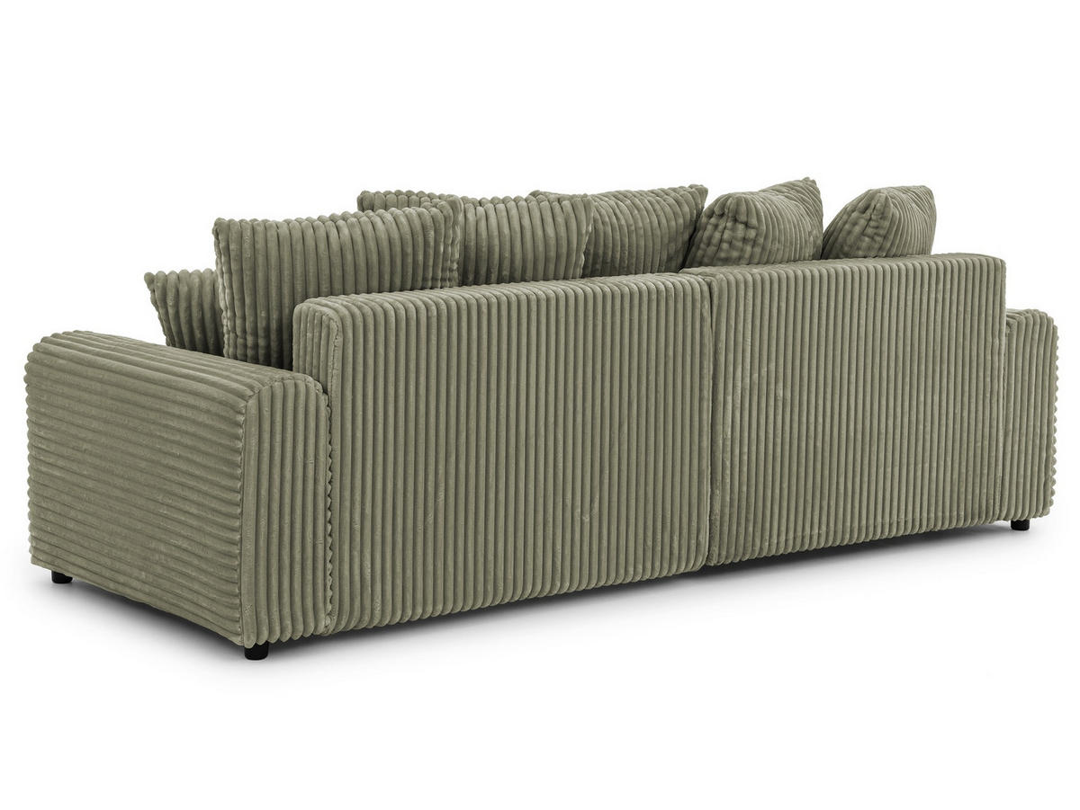 ECKSOFA Calma mit Schlaffunktion und Bettkasten im Bumpy-Design aus weichem Olive Plüschcord - Ottomane links - Schwarz/Grün, Holz/Kunststoff (239/140cm) - S-Style
