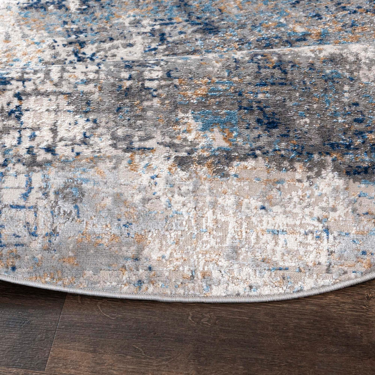 TEPPICH Beige Rund Abstrakt Kurzflor - 120 x 120 cm - Blaugrau, Textil (120/120cm) - Mazovia