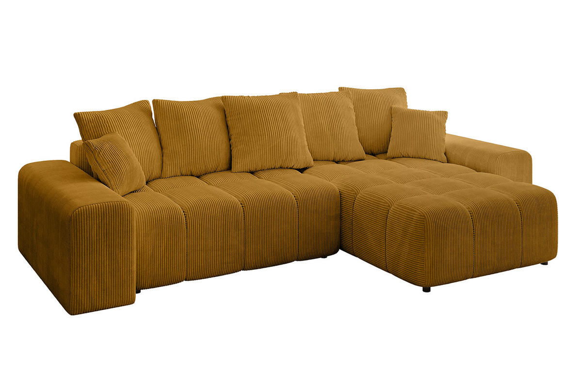 ECKSOFA Ottomane rechts ENIL-L 297x189x68 Senfgelb Cord - Currygelb, Holzwerkstoff/Kunststoff (189/297cm) - ALTDECOR