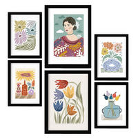 POSTER Set Mit 6 Drucken Garten In Ethnischendruckkollektionen Dekorative Rahmen Für Ihr Wohnzimmer Zuhause Wandkunstdruck A3 & A4 Schwarzer Rahmen - Schwarz, Papier (29/3cm) - Nacnic