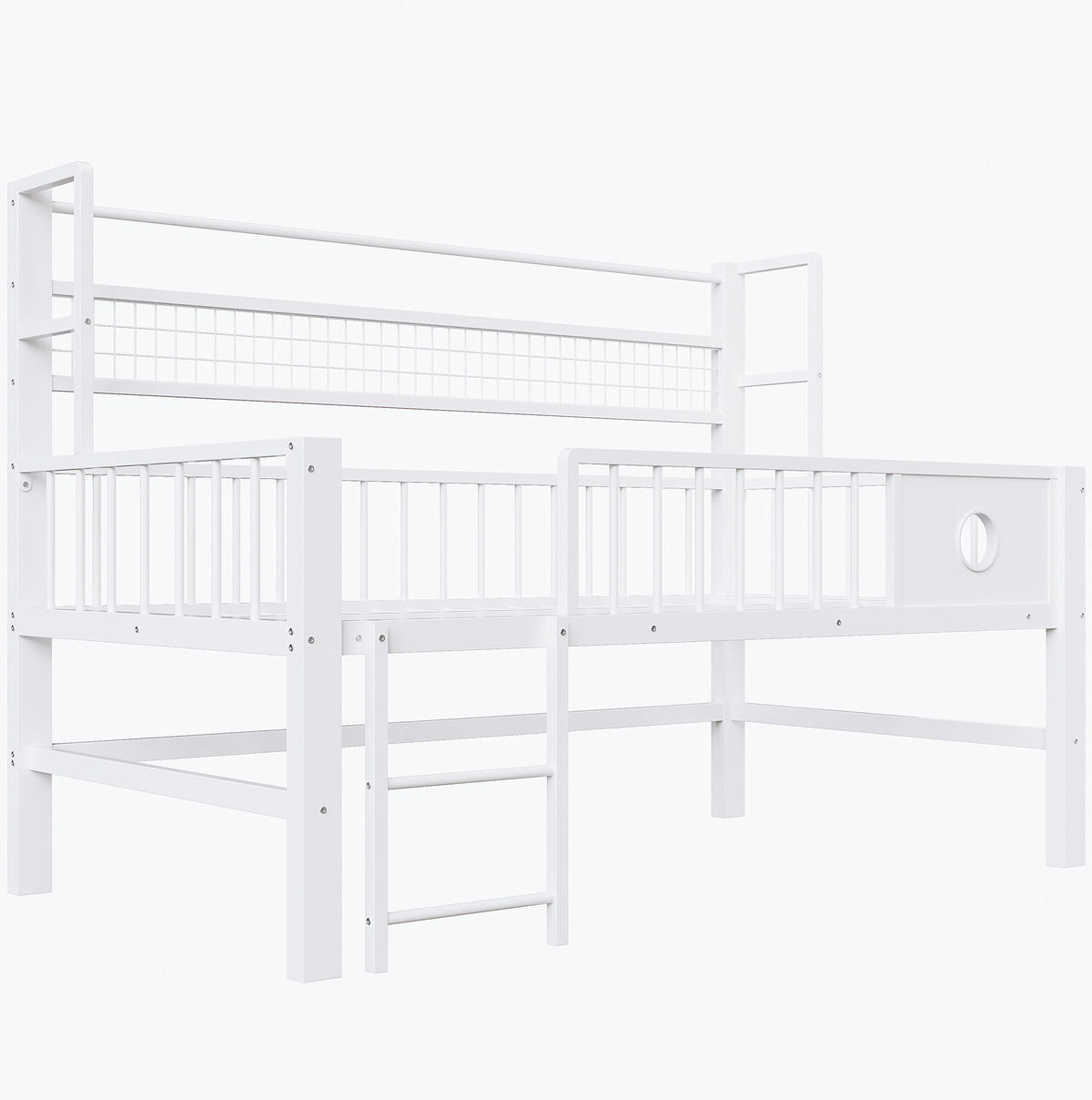 KINDERBETT 90/200 cm aus Metall mit Stauraum und Kleiderstange - Weiß, Metall (90/200cm) - Flora Grace