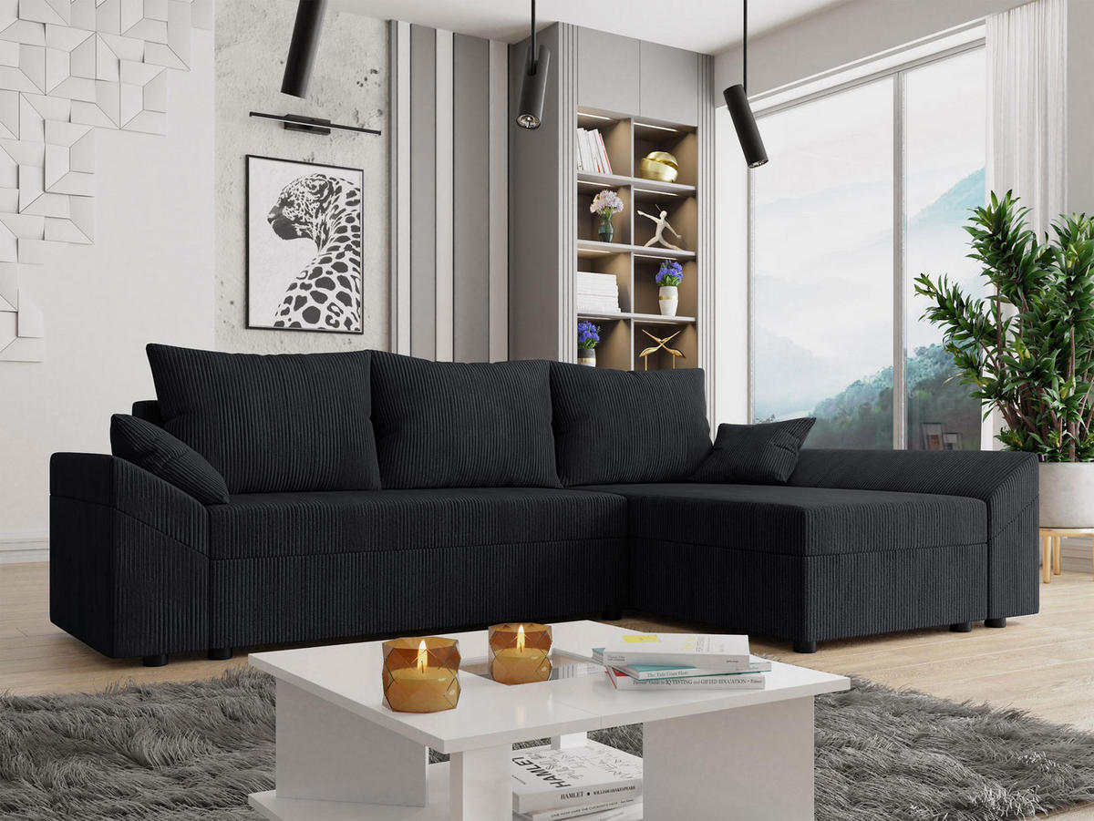 ECKSOFA Dante L Cord - Schwarz, Holz/Kunststoff (240/140cm) - MIRJAN24