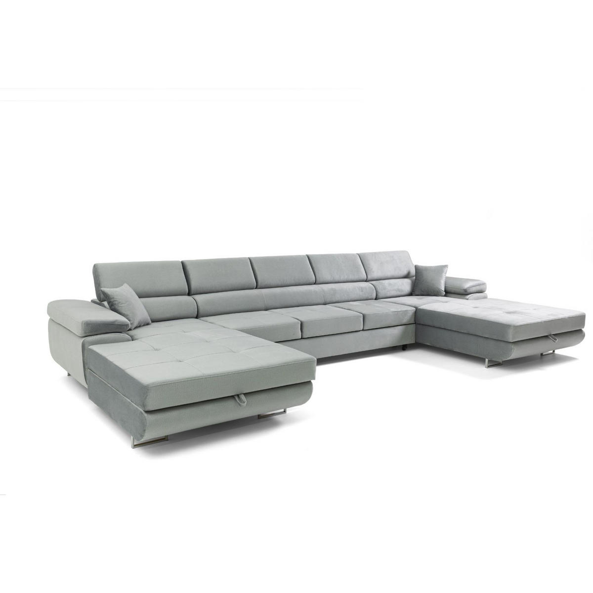 ECKSOFA U-Form ALONZO MAXI U mit Schlaffunktion 125x318 Velours Hellgrau - Silberfarben/Hellgrau, Holz/Textil (400/90/203cm) - Muffo