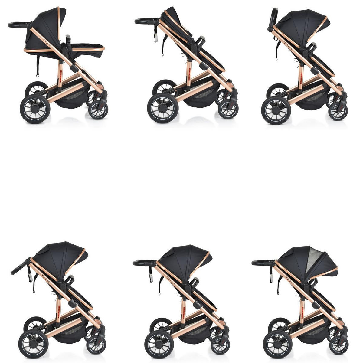 KINDERWAGEN 2 in 1 Thira schwarz Babywanne, umbaubar, Sportsitz, Fußabdeckung - Schwarz, Metall (96/61/107cm) - Moni