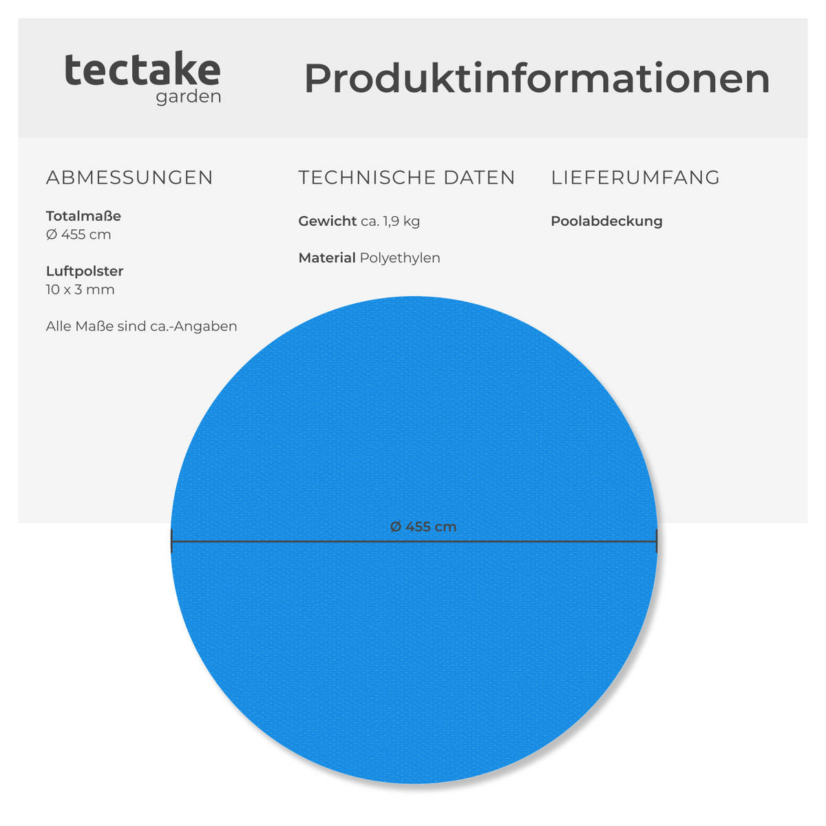 POOLABDECKUNG ,Durchmesser 455 cm,blau - Blau, Kunststoff (455/455cm) - tectake