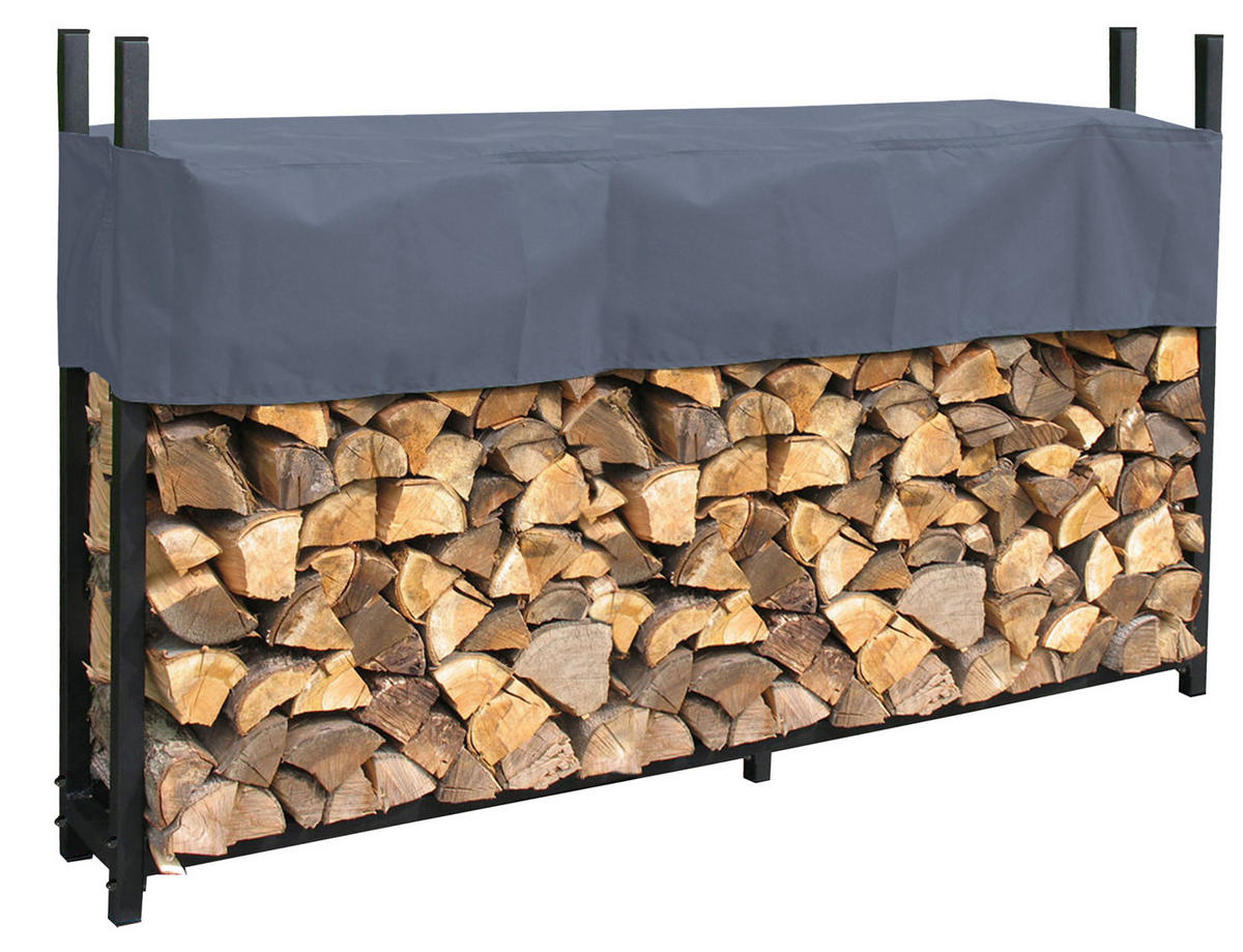 KAMINHOLZREGAL Außen 200x25x115 cm Metall Anthrazit mit Schutzhülle Grau 0,8 m³ / 1,3 SRM - Anthrazit, Metall (200/115/25cm) - QUICK STAR