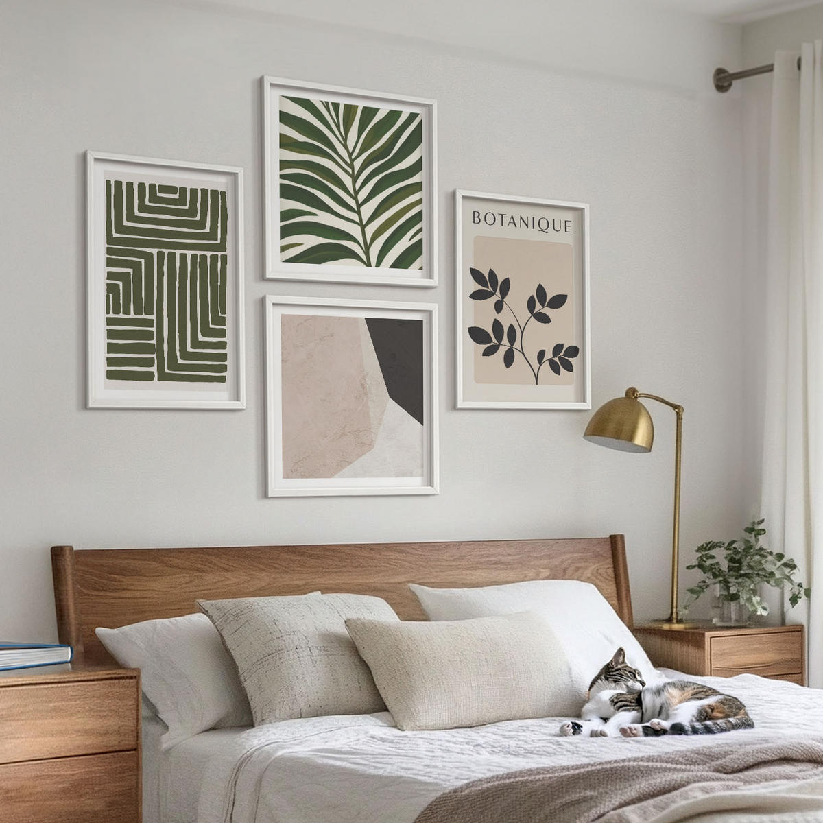 WANDBILDER 4er-Set - 50x50 cm & 40x60 cm Weißer Rahmen - Botanische Boho-Kompositionen - Weiß, Kunststoff (50/50cm) - ArtPrintCave