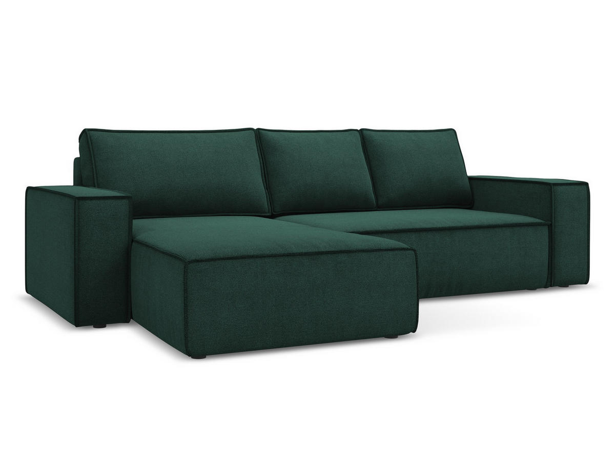 ECKSOFA mit Schlaffunktion Strukturstoff Stoff Grün - Dunkelgrün/Schwarz, Kunststoff/Textil (185/290cm) - Makamii