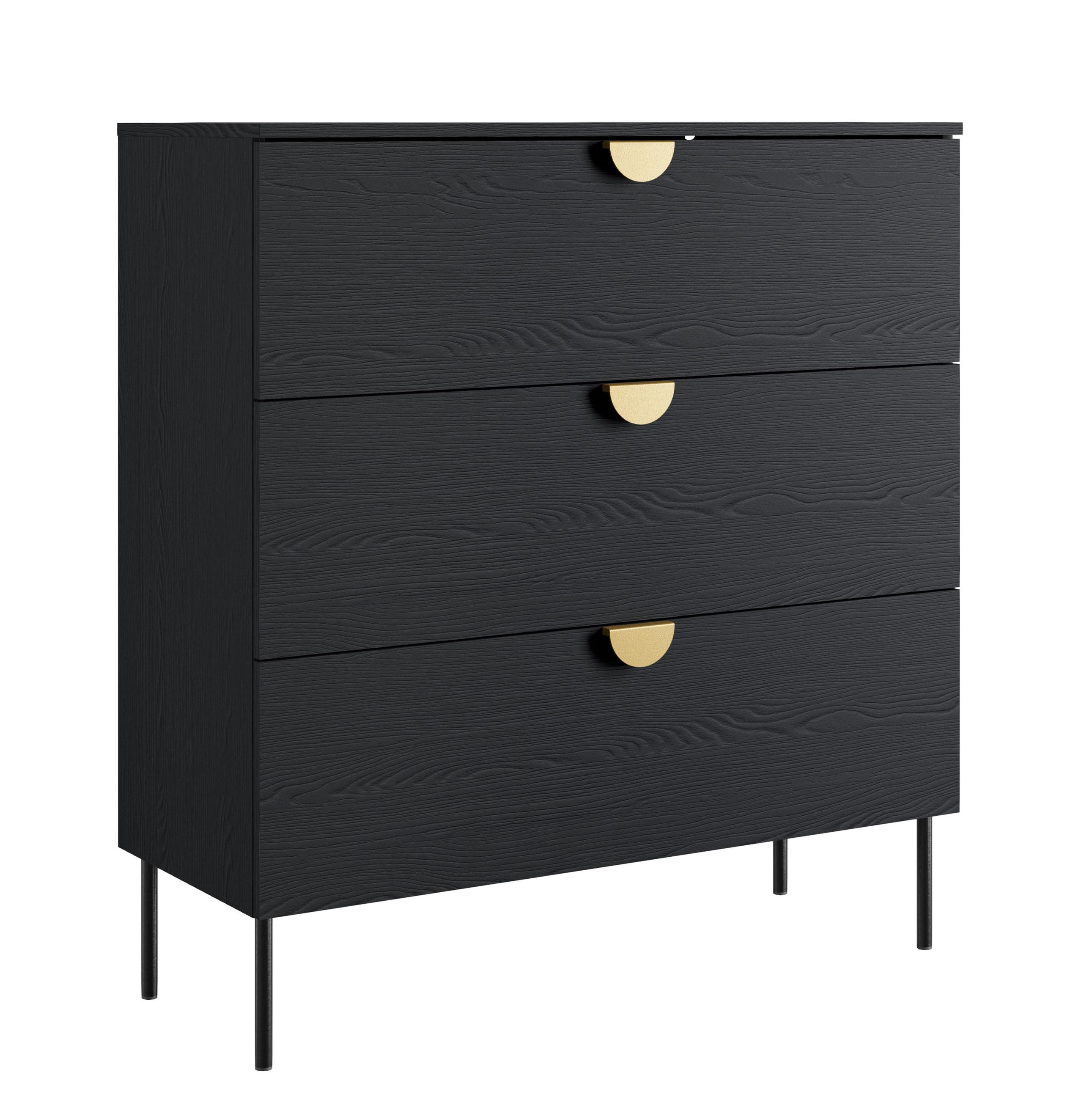SIDEBOARD Brunelli 3S Schwarz 100/100,7/40 cm – mit geräumigen Schubladen - Schwarz, Holzwerkstoff/Metall (100/100.7/40cm) - AX Living