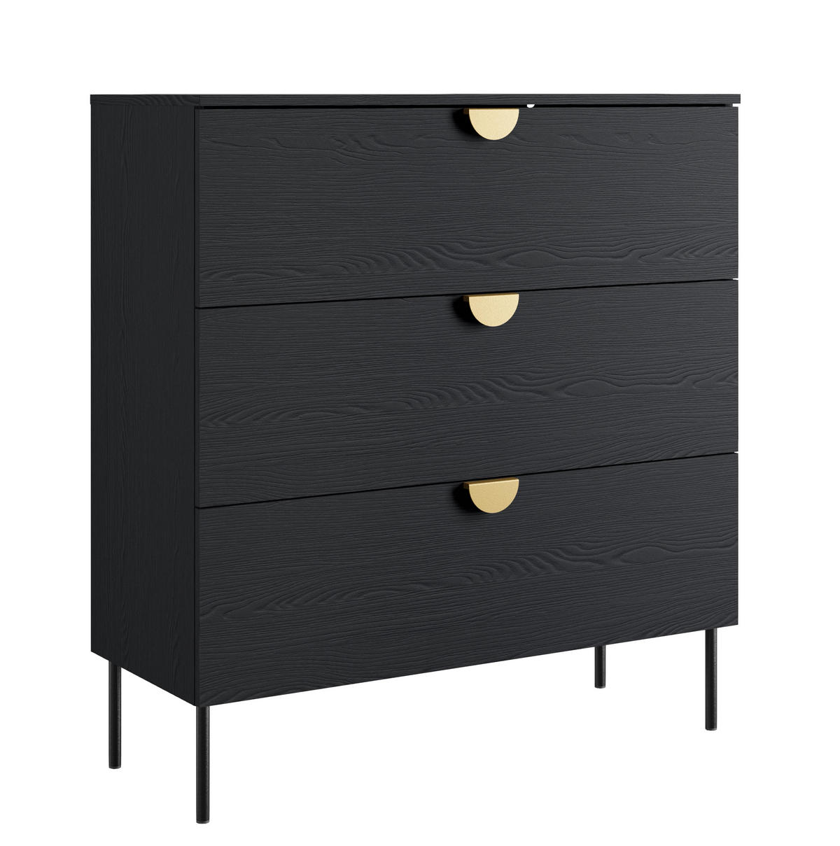 SIDEBOARD Brunelli 3S Schwarz 100/100,7/40 cm – mit geräumigen Schubladen - Schwarz, Holzwerkstoff/Metall (100/100.7/40cm) - AX Living
