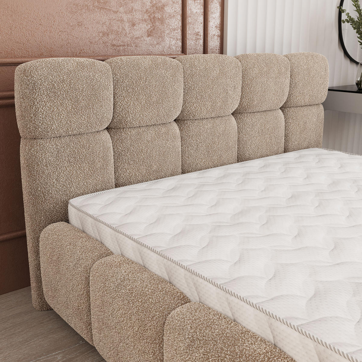 POLSTERBETT FARU Q 120x200 cm mit Bettkästen - Beige - Beige, Holz (120/200cm) - MASSENO
