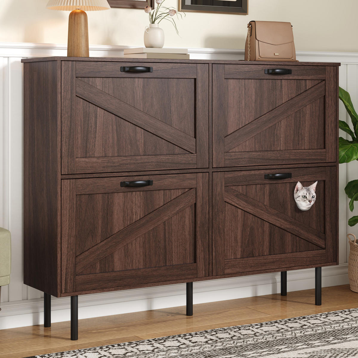 SCHUHSCHRANK Walnussfarben 120/28/92 cm - Walnussfarben, Holzwerkstoff (120/92/28cm) - PANGIVO