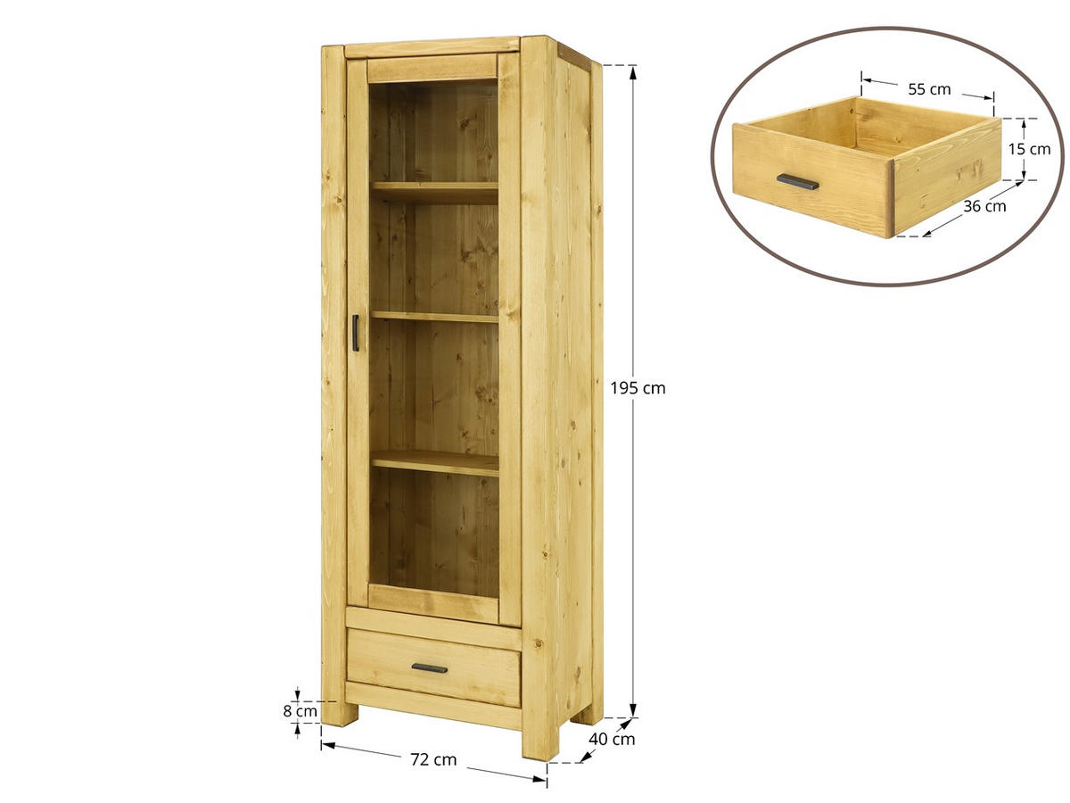 VITRINE aus Massivholz Sara - Honig, Holz (72/195/40cm) - Seart