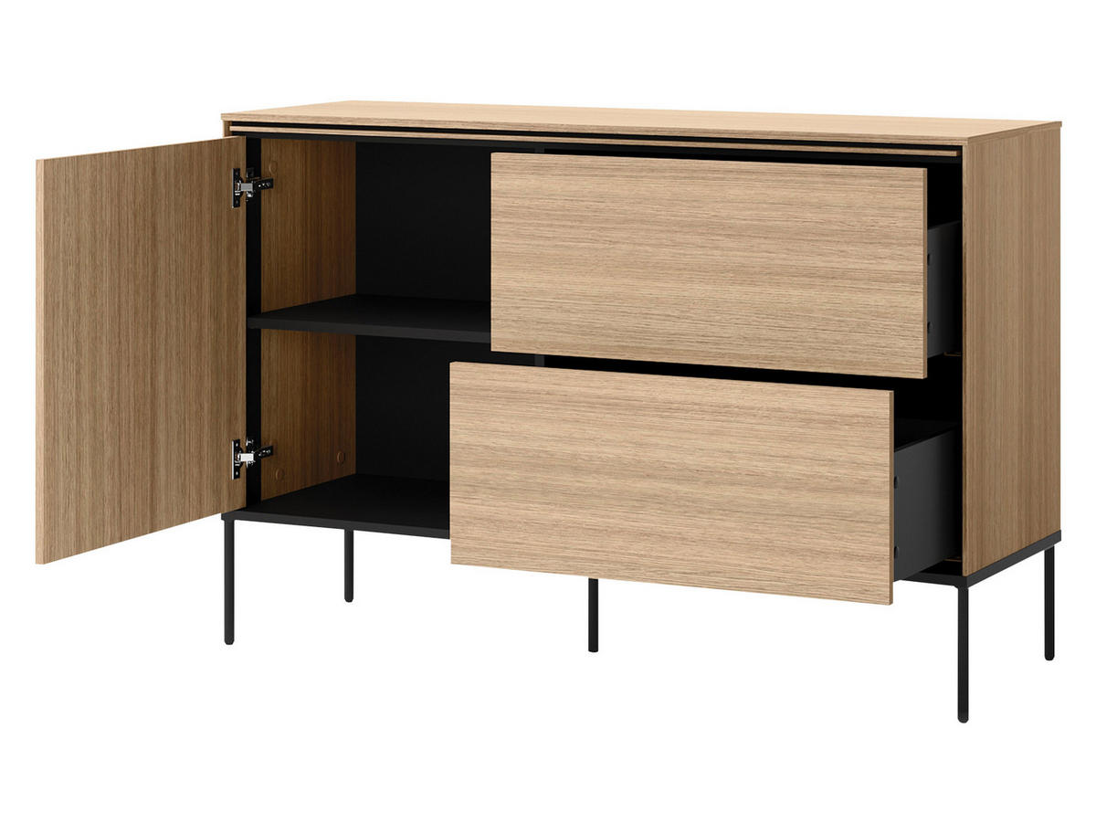 KOMMODE Visso 1D2S VI-03 - Eichefarben/Schwarz, Holzwerkstoff/Metall (127/85/41cm) - MIRJAN24
