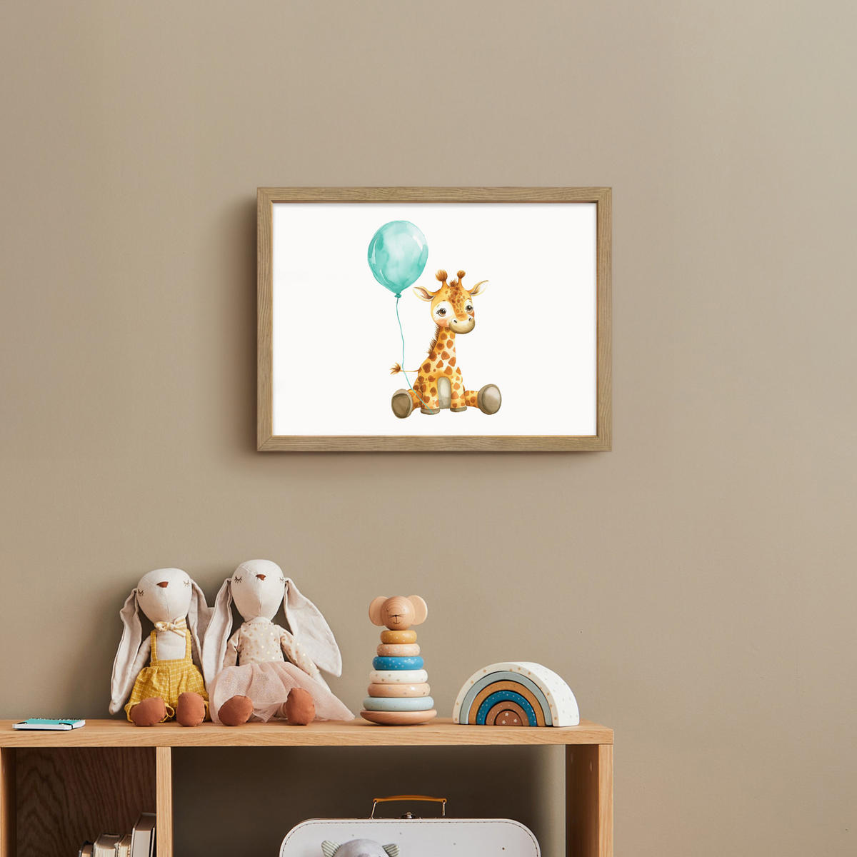NACHTTISCHLAMPE MIT AKKU Giraffe - Baby - Tiere - Blauer Ballon 40x30 cm - Weiß, Holzwerkstoff (8/40/30cm) - OnlyWow