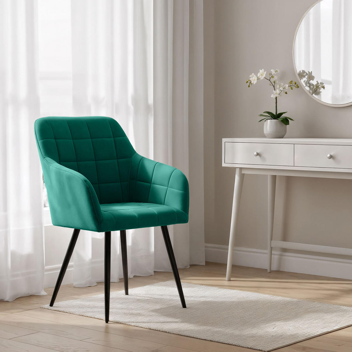 POLSTERSTUHL 6er Set, Metallbeine Grün, Schwarz, x 54/82/58 - Schwarz/Grün, Textil (54/82/58cm) - RAUMHIRSCH FURNITURE