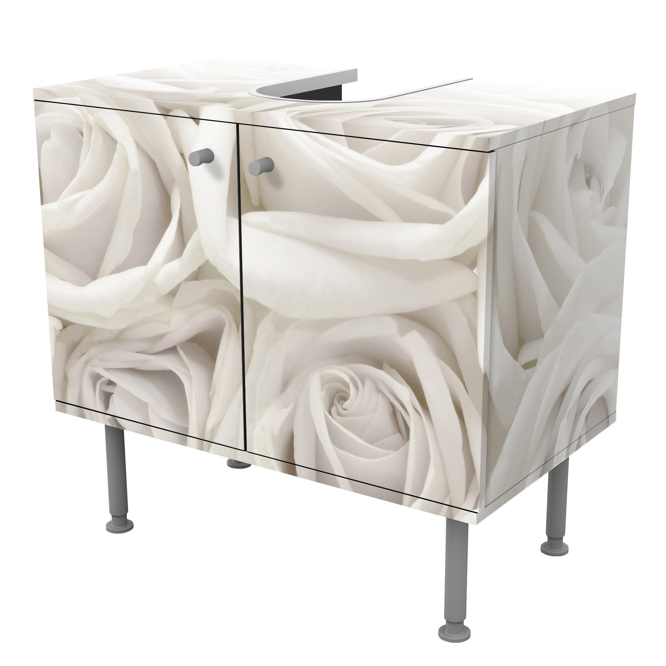 WASCHBECKENUNTERSCHRANK Weiße Rosen 60/55/35 cm - Beige, Holzwerkstoff (60/55/35cm) - Bilderwelten