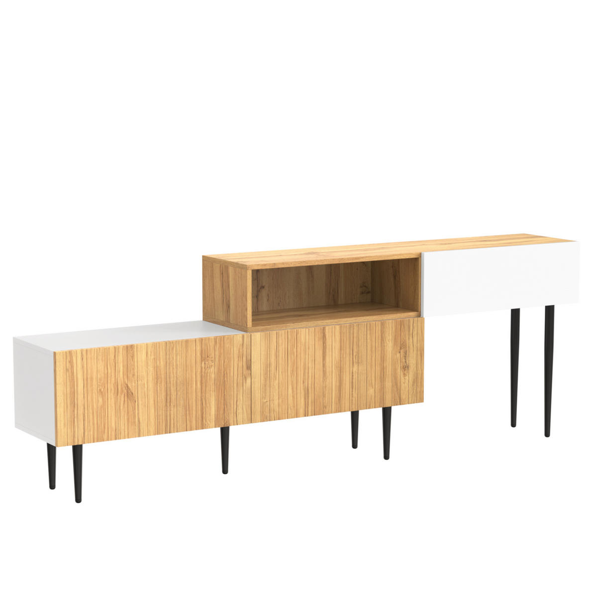 NÍZKÁ komoda, 120+120/30/63,5 cm, MDF a dřevotříska bílá/dekor dřeva, modulární - přírodní, kompozitní dřevo (220/63.5/30cm) - BEAOK