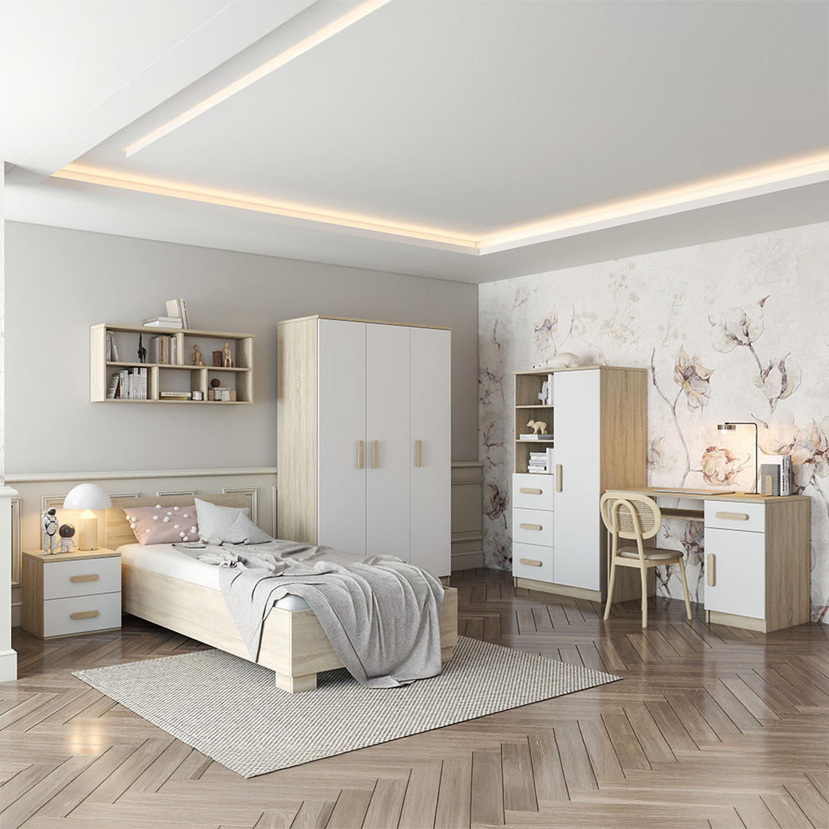 BETT 90×200 JONAS III 36 Sonoma Eiche/Sonoma Eiche - Sonoma Eiche, Holzwerkstoff - imoebel24