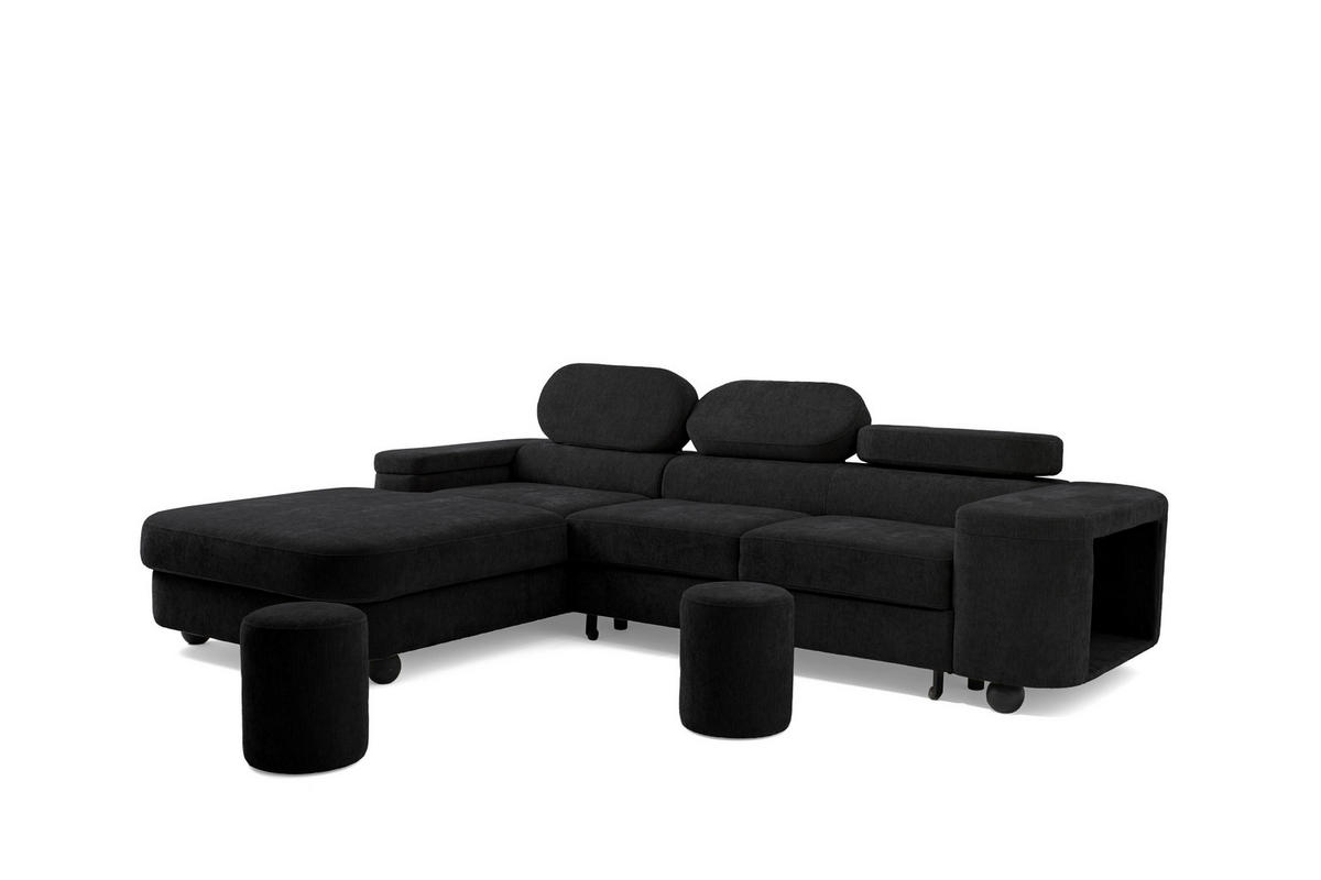 ECKSOFA LOVE L Links mit Schlaffunktion 124x210 Chenille Schwarz - Schwarz, Holz/Textil (284/205cm) - Muffo