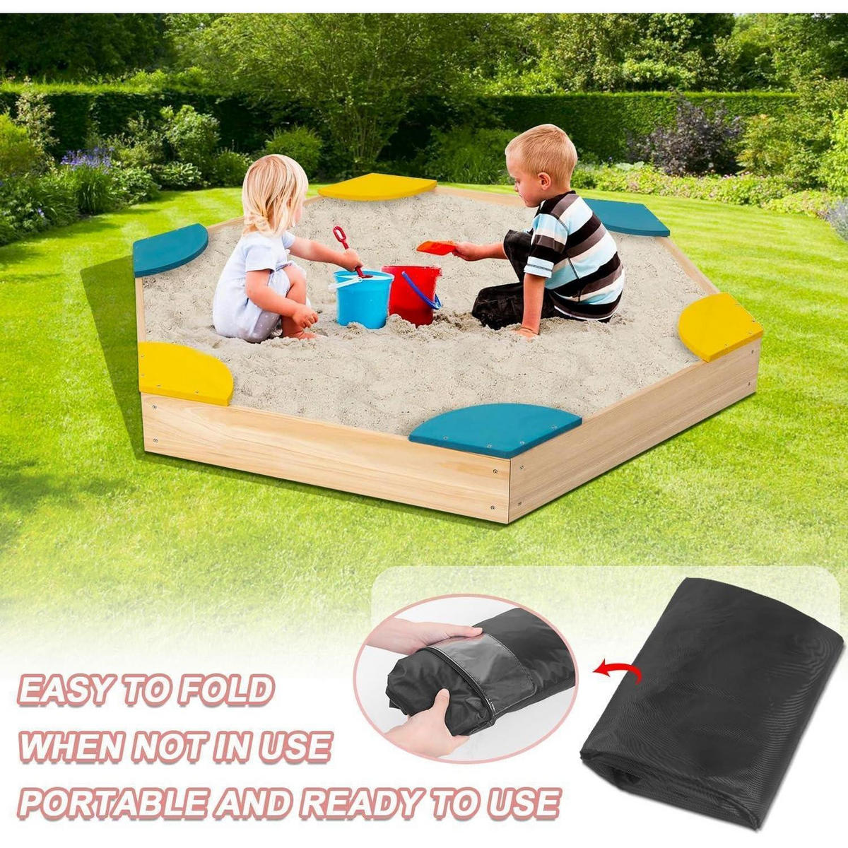 SANDKASTENABDECKUNG Sechseckig 230x200x20cm Wasserdicht - Schwarz, Textil (1/1/1cm)