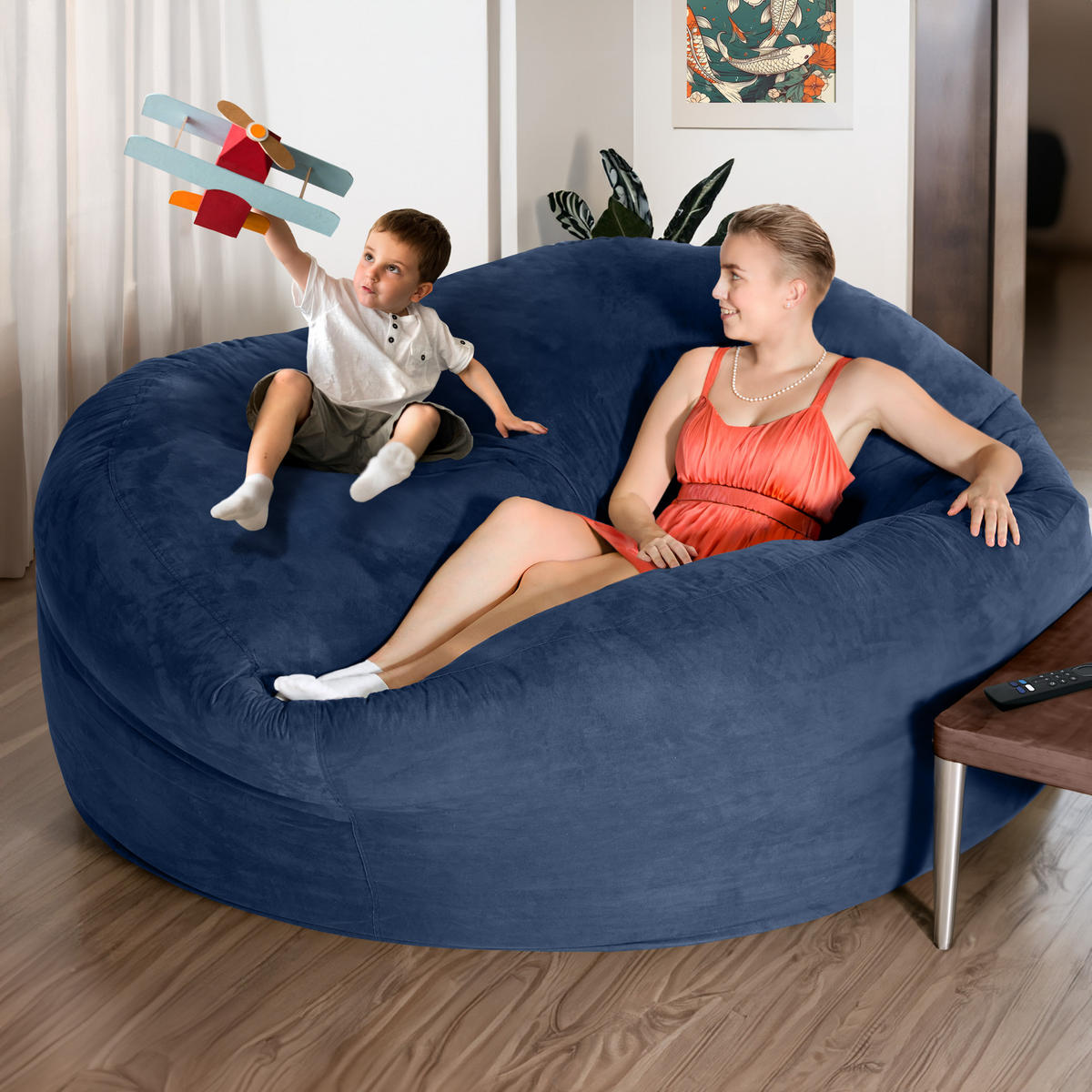 RIESEN-SITZSACK XXL JUMBO Velours 6ft - Dunkelblau, Textil (180/120/180cm) - Green Bean