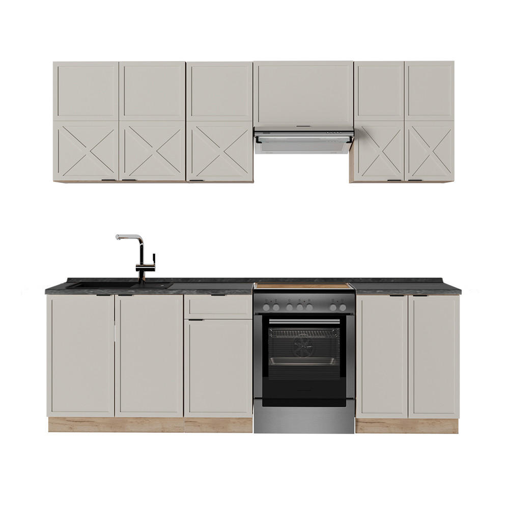 KÜCHENZEILE Fame-Line GrauBeige/Goldkraft Eiche 240 cm, AP Anthrazit - Honigeiche/Grau, Holzwerkstoff (240/81.6/60cm) - Vicco