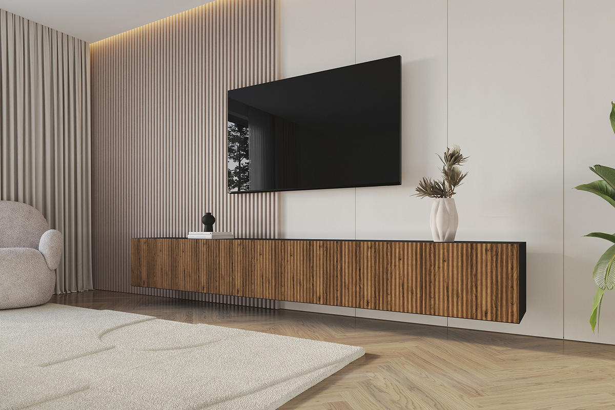 LOWBOARD NOA-2-W 3x100x40x41 cm - Schwarz / Katania - Eiche Wotan, Holzwerkstoff (300/40/41cm) - ALTDECOR