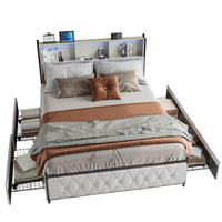 POLSTERBETT 140x200 cm, Beige, LED-Beleuchtung und USB-Typ-C, Samt - Beige, Textil/Metall (140/200cm)