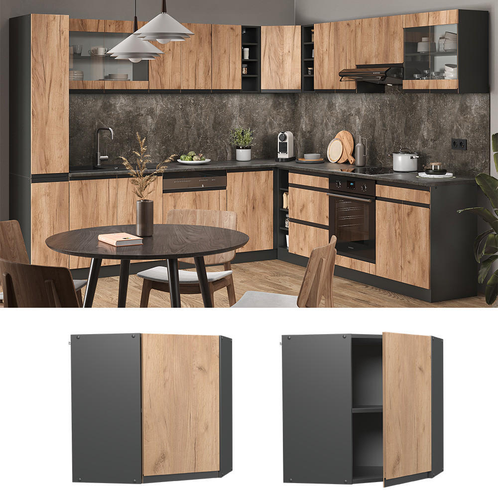 ECKHÄNGESCHRANK R-Line Goldkraft Eiche 57 cm J-Shape - Honigeiche/Anthrazit, Holzwerkstoff (57/60/34.1cm) - Vicco