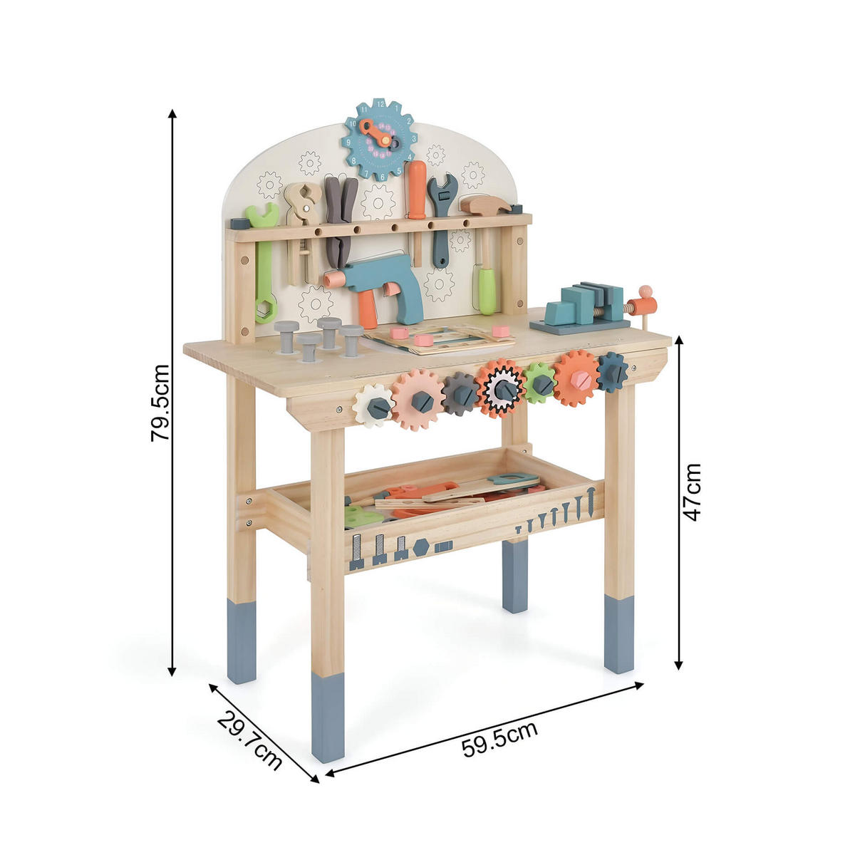 HOLZSPIELZEUG Werkbank 29,5/59,5/79,5 cm - Multicolor, Holz (59.5/29.5cm)