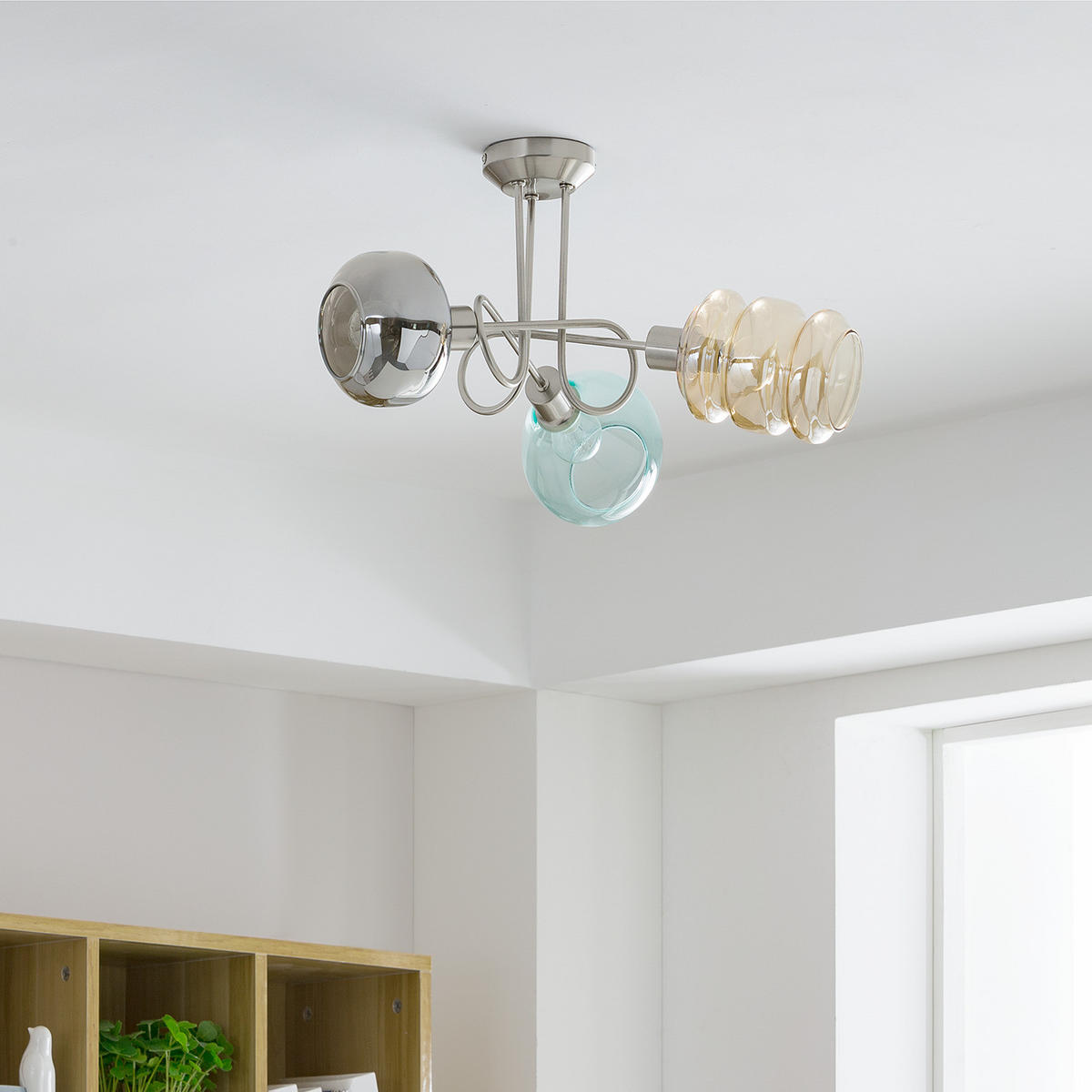 DECKENLEUCHTE - Sicherheitsglas / Eisen, 3-flammig - Multicolor, Glas (54/54/24cm) - home24