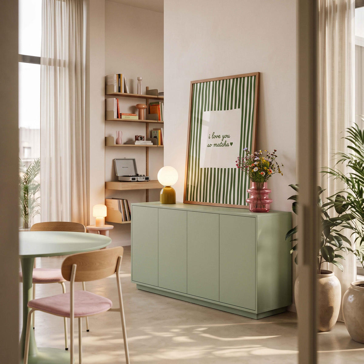 SIDEBOARD 160 cm, Grün - Grün, Holz (160/80/45cm) - Oviala