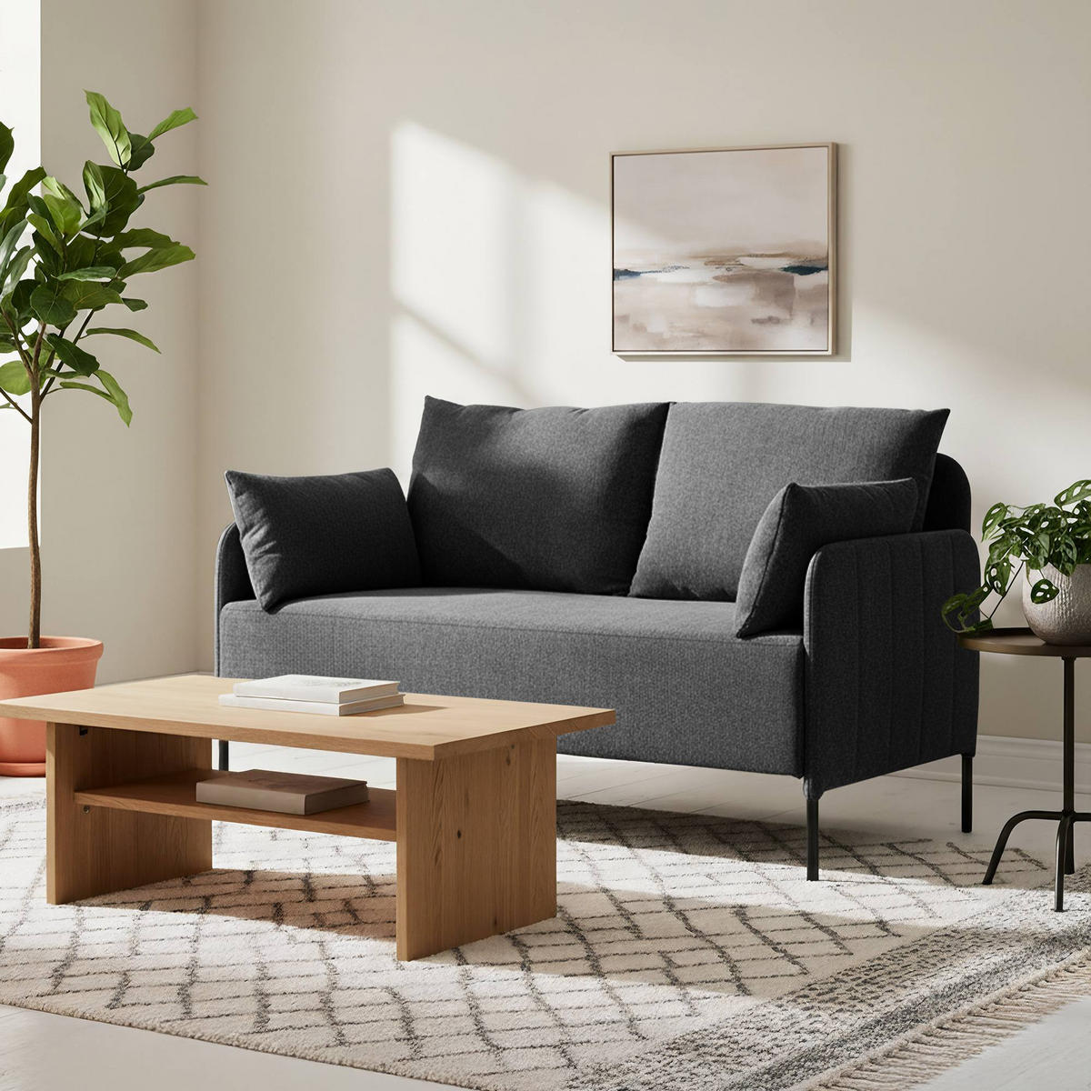 COUCH Bernd 2-Sitzer Stoff 131x79x79cm Stoff Schwarz Sofa - Schwarz, Kunststoff (131/79/79cm) - DELUKE