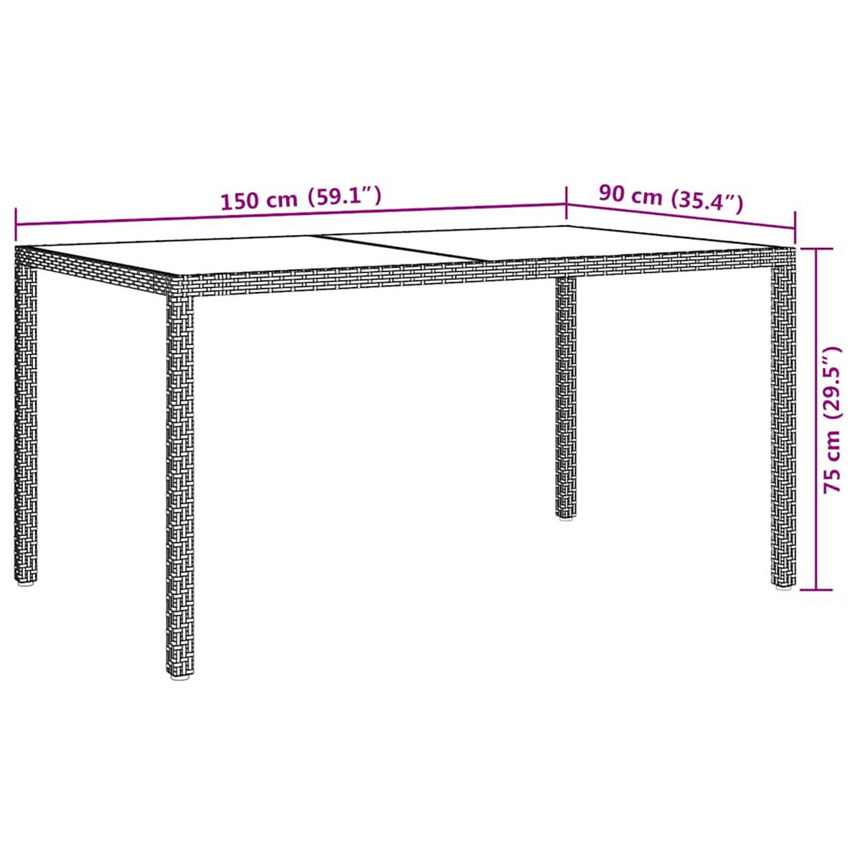 GARTENTISCH 150/90/75 Cm Gehärtetes Glas Poly Rattan Schwarz - Schwarz, Kunststoff (90/150/75cm) - vidaXL