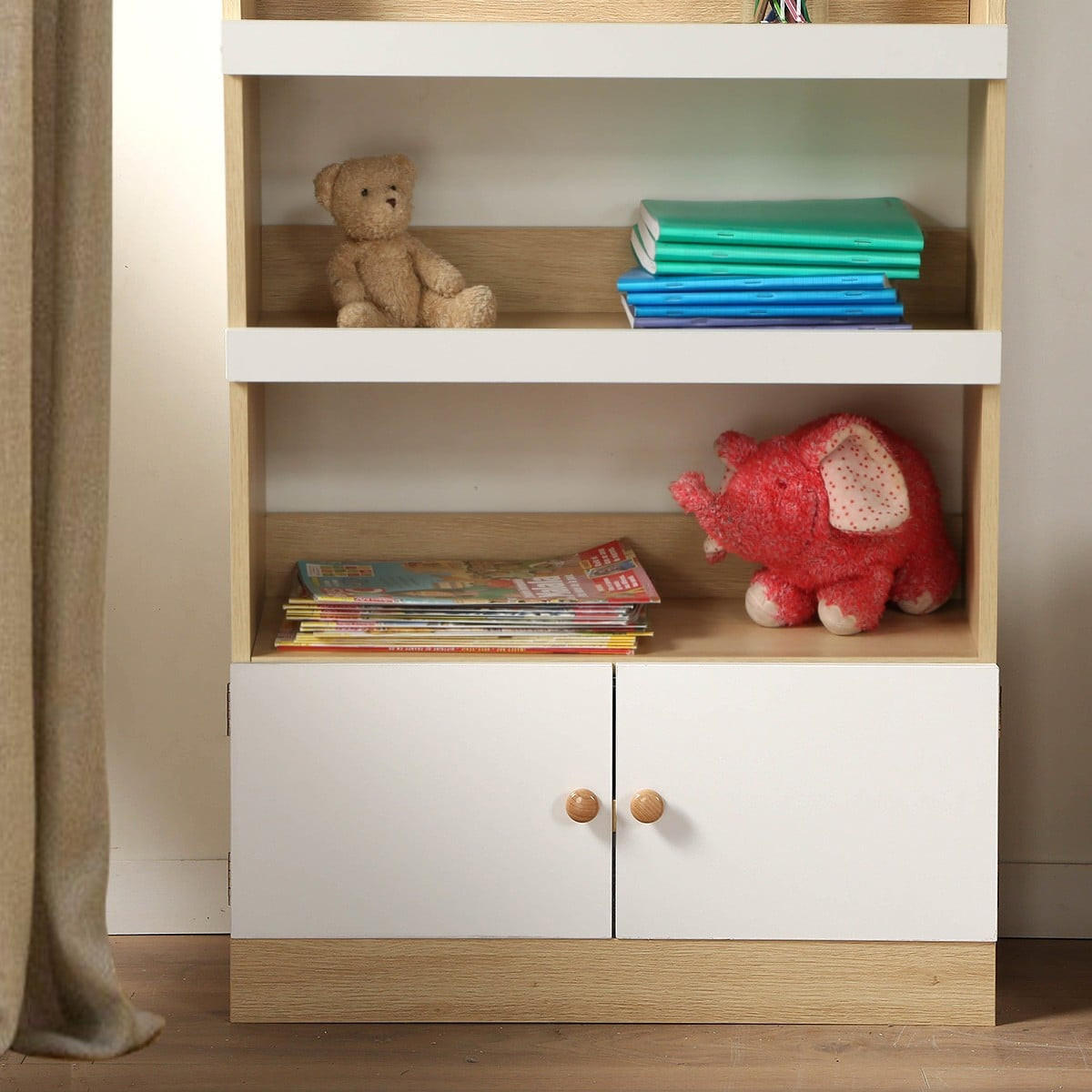 AUFBEWAHRUNGSREGAL mit 2 Türen für Kinder 106/25,5/62,8 cm - Eschefarben, Holzwerkstoff (25.5/106/32cm) - Calicosy