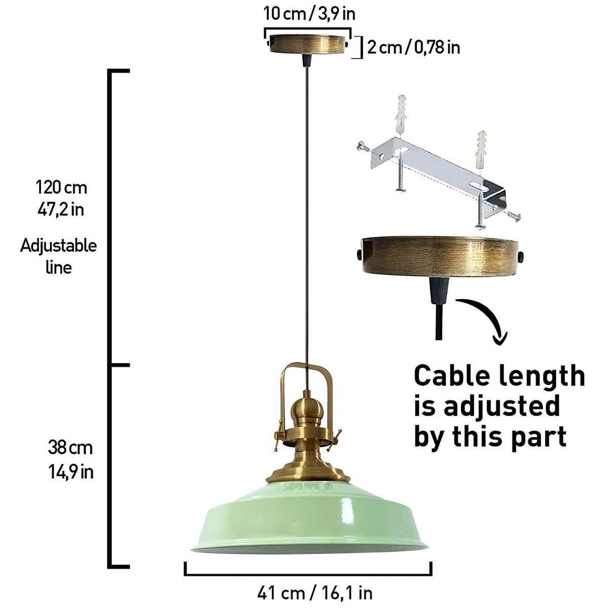 PENDELLEUCHTE Asletl 41/38 cm - Mintgrün, Metall (41/38cm) - Bamyum