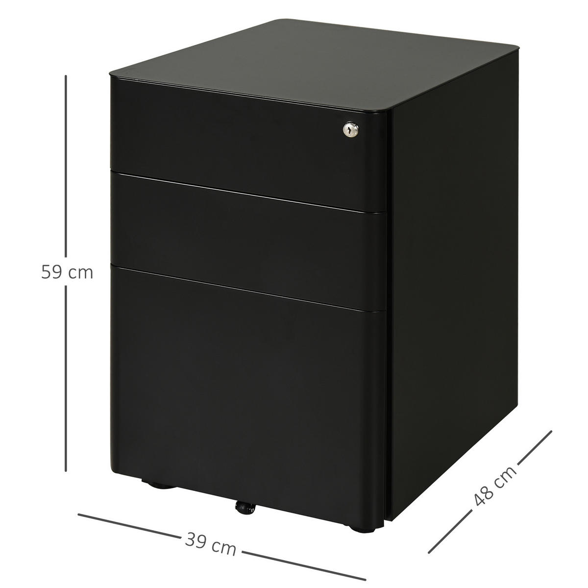 AKTENSCHRANK mit 3 Schubladen, Stahl, Schwarz, 39 x 48 x 59 cm - Schwarz, Metall (48/59/39cm) - Vinsetto