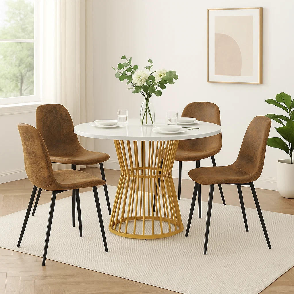 ESSTISCH SET mit 4 Retro-Stühlen - Braun, Holzwerkstoff/Textil (100/75/100cm) - Urban Meuble