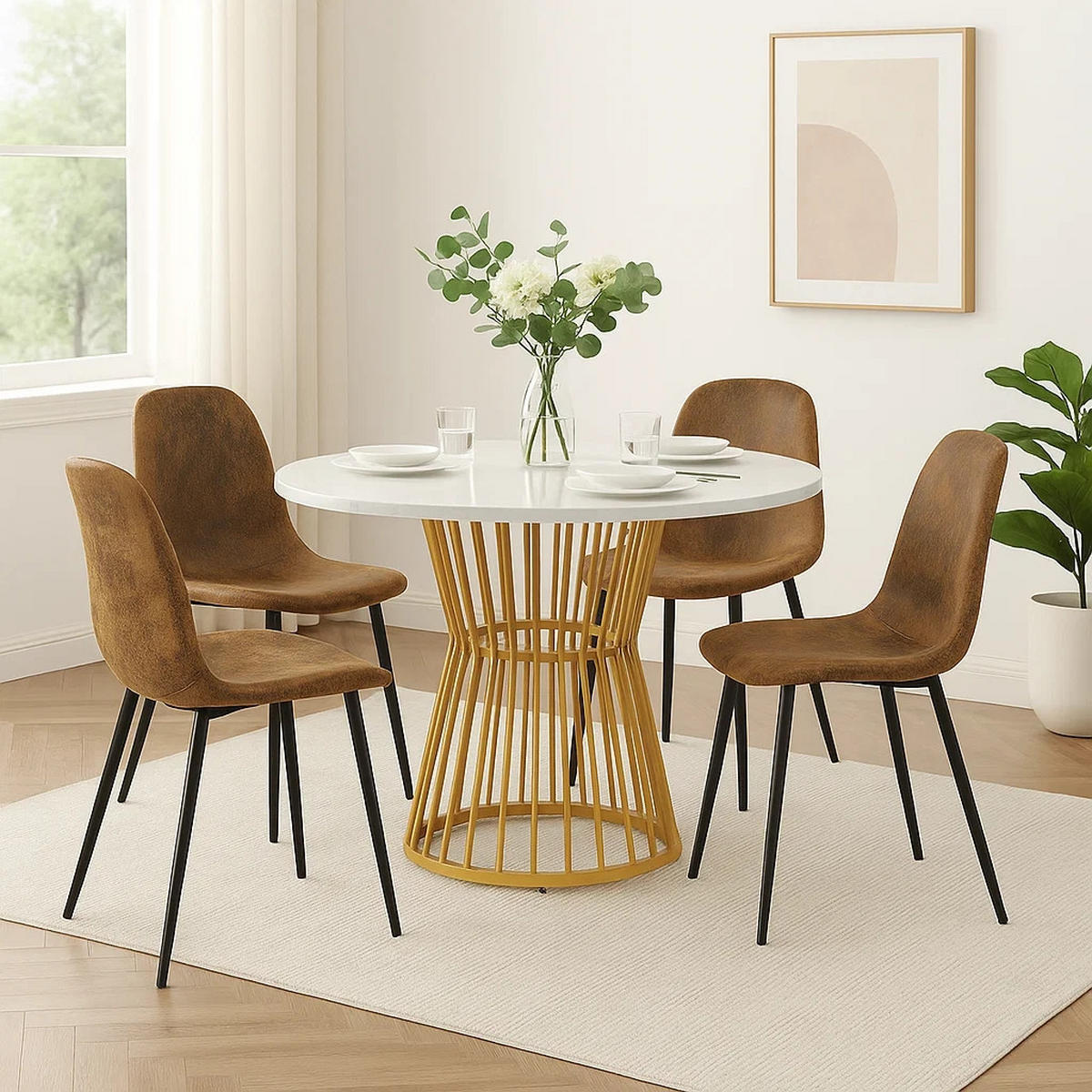 ESSTISCH SET mit 4 Retro-Stühlen - Braun, Holzwerkstoff/Textil (100/75/100cm) - Urban Meuble