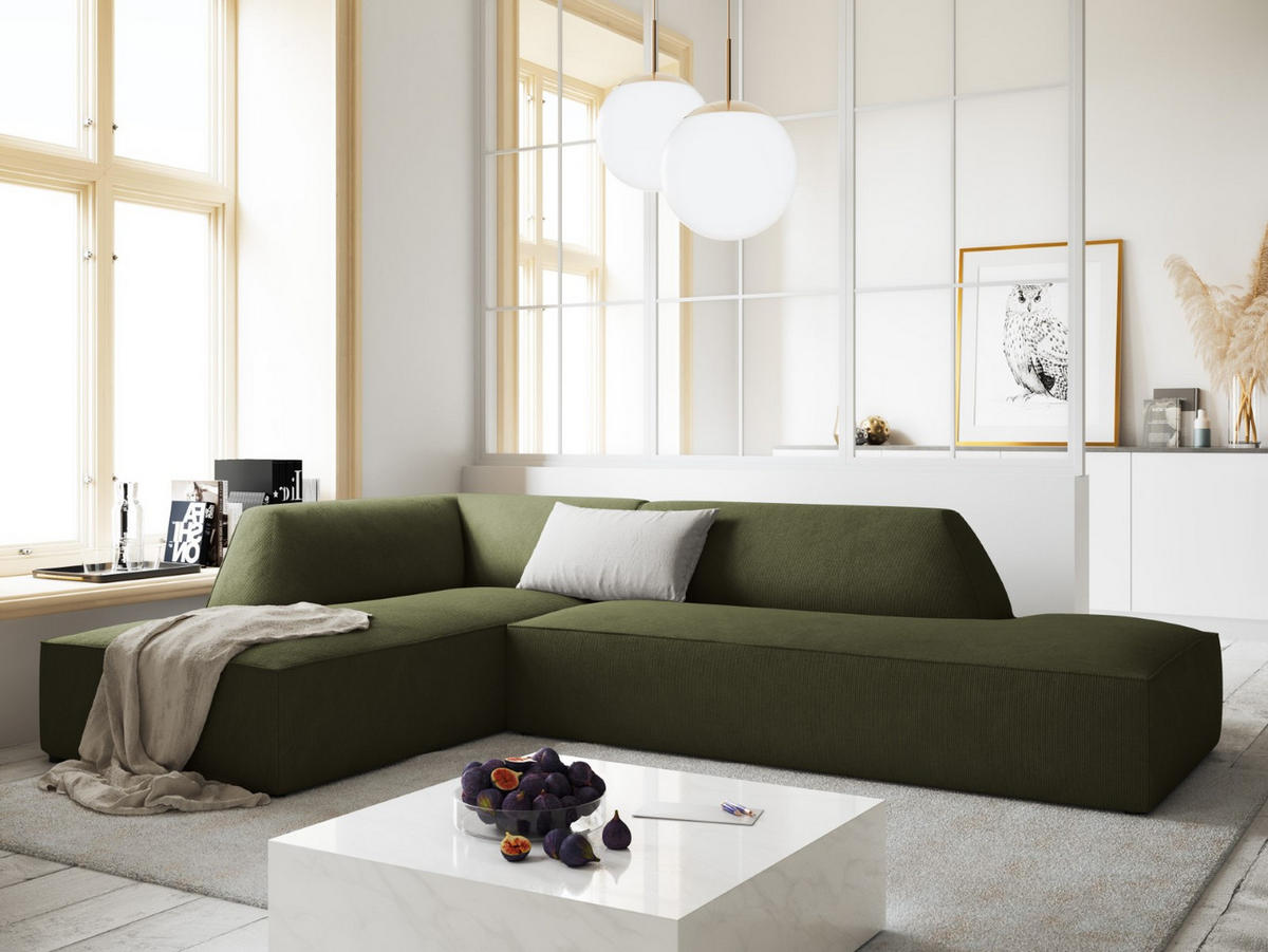 ECKSOFA links Ruby aus Cord grün 4 Sitzplätze - Grün, Textil (180/273cm) - Micadoni