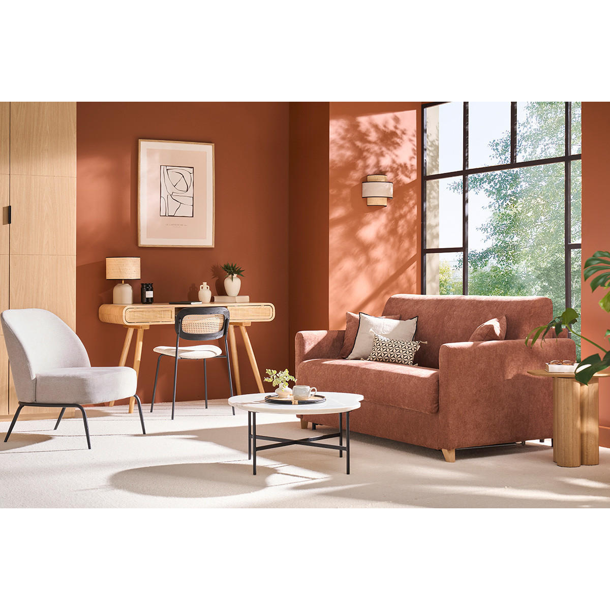 SCHLAFCOUCH Grau Matratze 13 cm 2-3-Sitzer SKANDY - Grau, Textil (95/95/158cm) - Miliboo