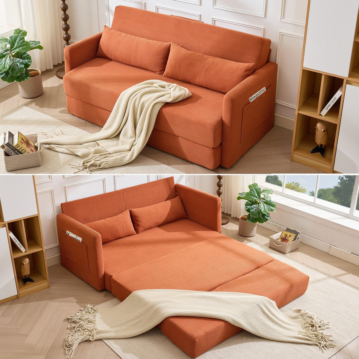 SCHLAFSOFA 2-Sitzer Sofa mit Schlaffunktion,klappbar,Orange - Orange, Textil (165/82/92cm) - LVHOM