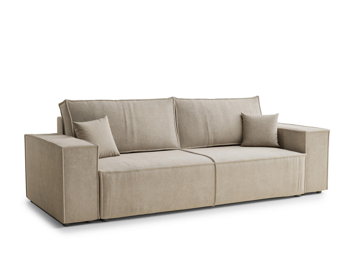 SOFA MIT SCHLAFFUNKTION Milos Beige Webstoff - Beige/Schwarz, Holz/Holzwerkstoff (255/70/105cm) - Maison de Reve