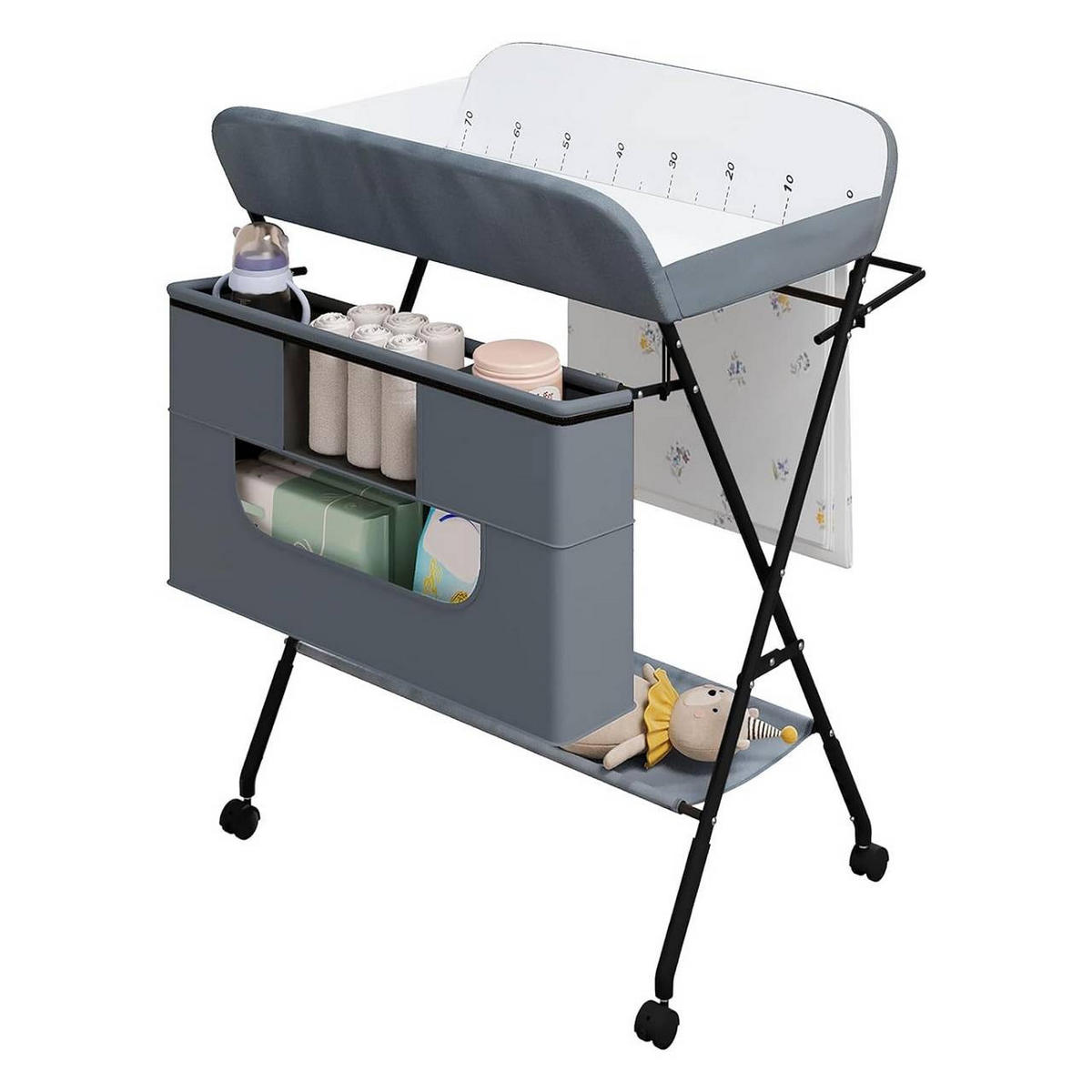 WICKELTISCH klappbar, Oxfordgewebe, Grau - Grau, Textil/Metall (77/95.5/52cm) - Woltu