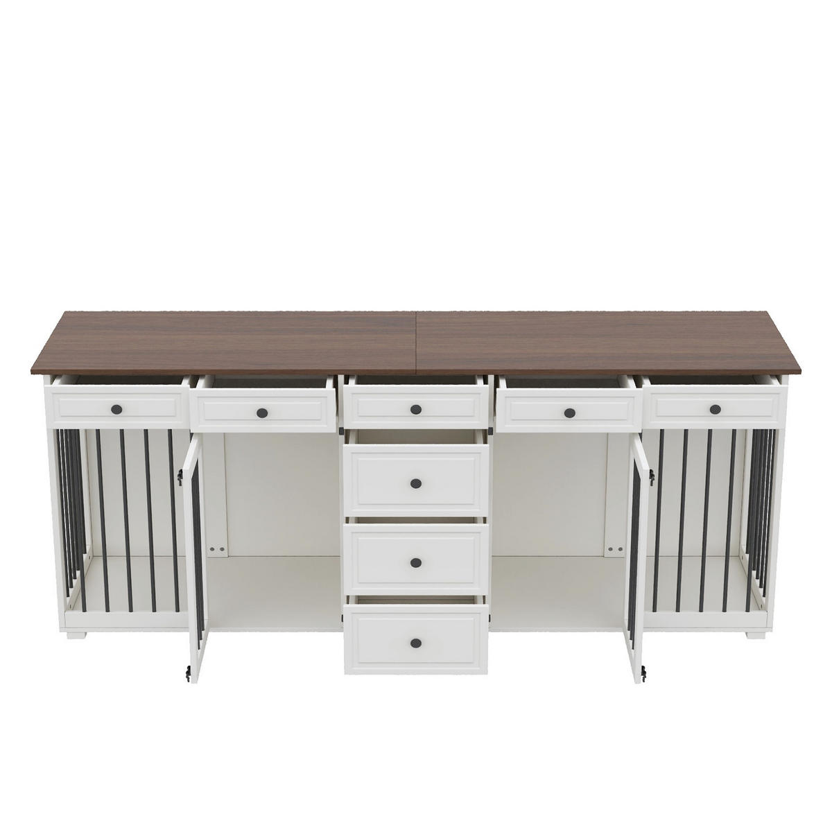SIDEBOARD Weiß 200×60×85 cm aus MDF und Metall mit acht Schubladen und getrennten Staubereichen - Weiß, Holzwerkstoff (200/85/60cm) - Luhomfu