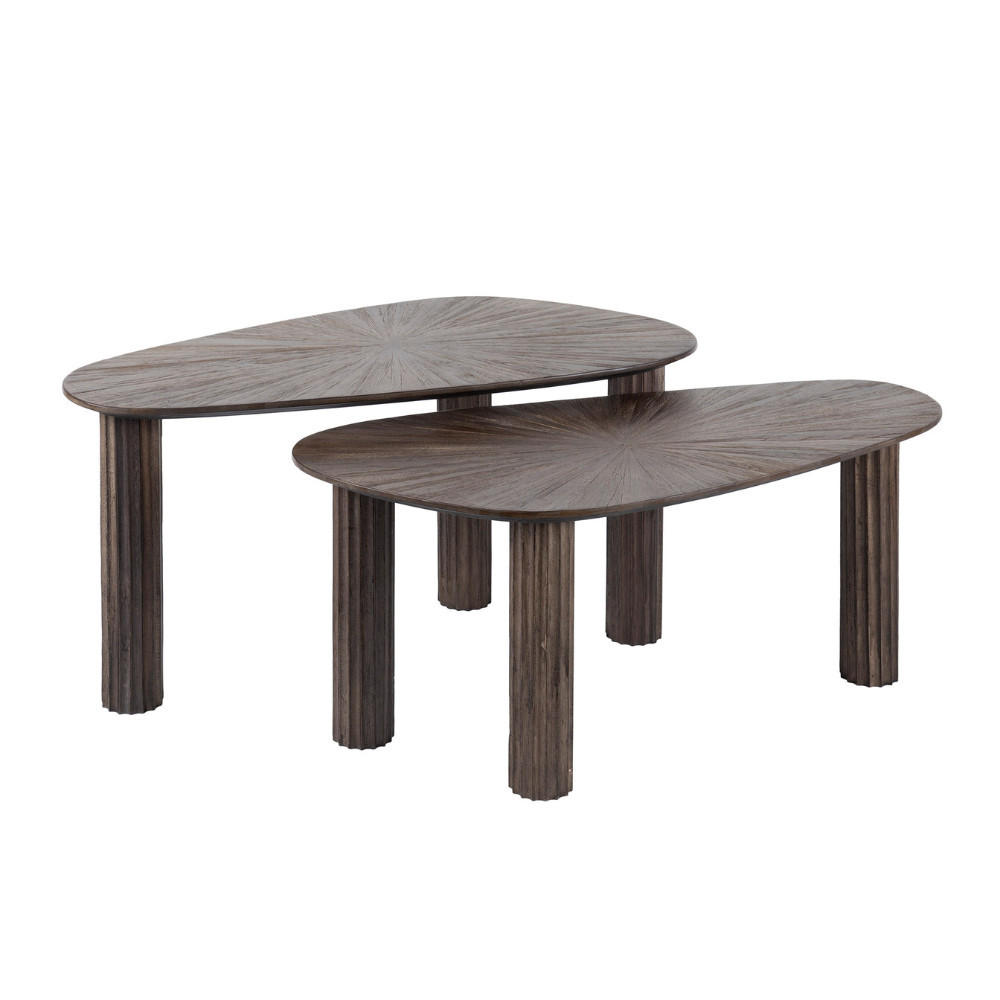 COUCHTISCH-SET LUSSO FLOW Organische Satztische in dunklem Teak - Braun, Holz (39/84/43cm) - alesvelt